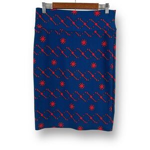 LuLaRoe Women's M Straight Pencil Skirt Blue Red Abstract‎ Star Print Firework